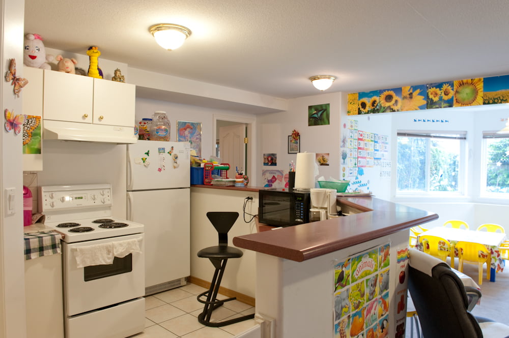 The home kitchen with a breakfast bar